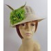IVORY CREAM FEDORA TYPE HAT ADORNED WITH A GREEN SILK FLOWER FUN SUN GARDEN HAT  eb-31671858